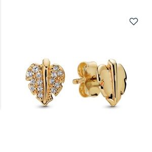 EUC Pandora Gold Sparkling Leaf Earrings